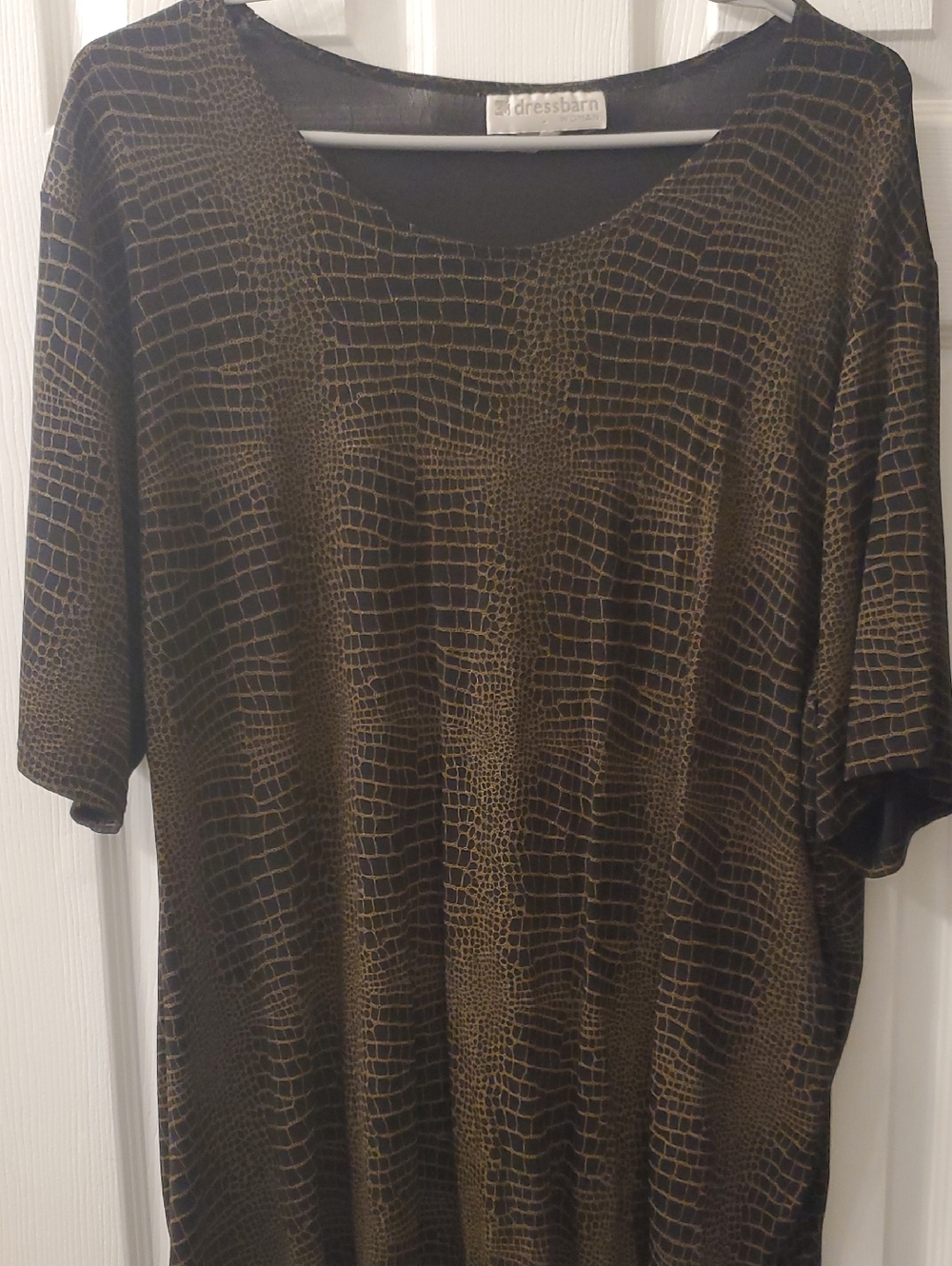 dressbarn Brown Croc-Print Scoop Neck Top
